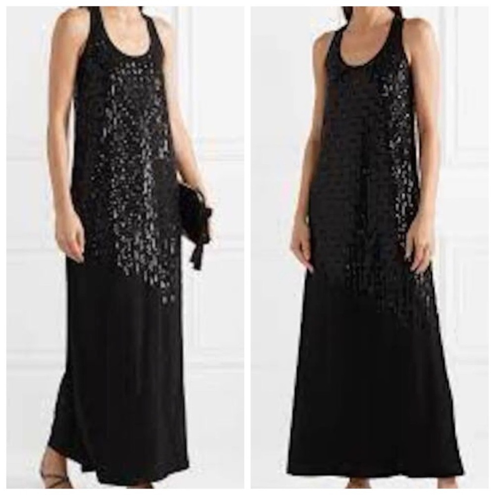 Marie France Van Damme Sequin Jersey Racerback Maxi Tank Dress Black